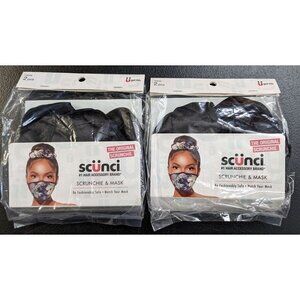 2- NEW Black Tropical Scunci Set: Black Scrunchie & Mask Hair Set